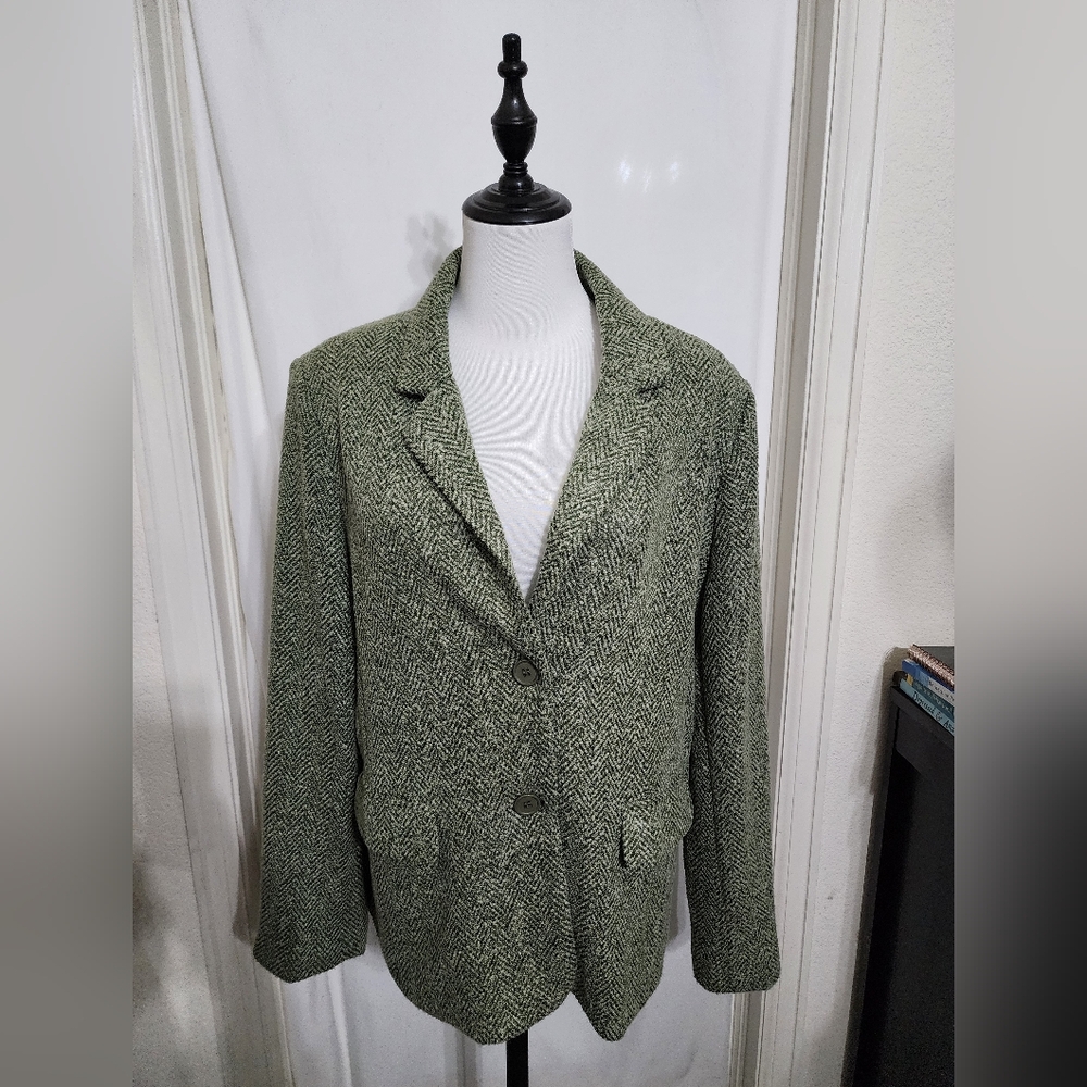 Green Herringbone Blazer